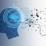 Human brain connected to technology