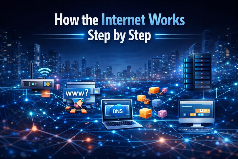 Illustration of internet functioning steps