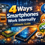 Illustration showing 4 ways smartphones work internally, including processor, operating system, sensors, and hardware components