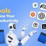 A robot showing AI tools